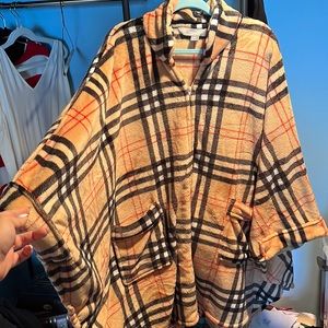 Faux Burberry Pattern Poncho Blanket